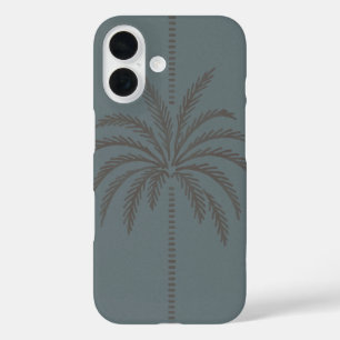 Minimal Palm Tree Pattern Blue Grey Tropical iPhone 16 Case
