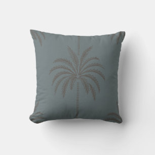 Minimal Palm Tree Pattern Blue Grey Tropical Cushion