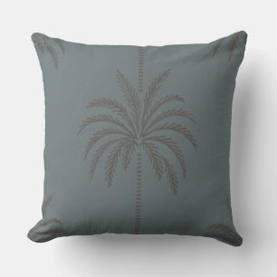 Minimal Palm Tree Pattern Blue Grey Tropical Cushion