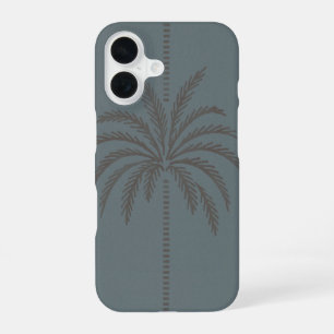 Minimal Palm Tree Pattern Blue Grey Tropical iPhone 16 Case