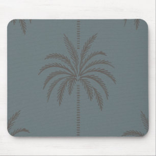Minimal Palm Tree Pattern Blue Grey Tropical Mouse Mat