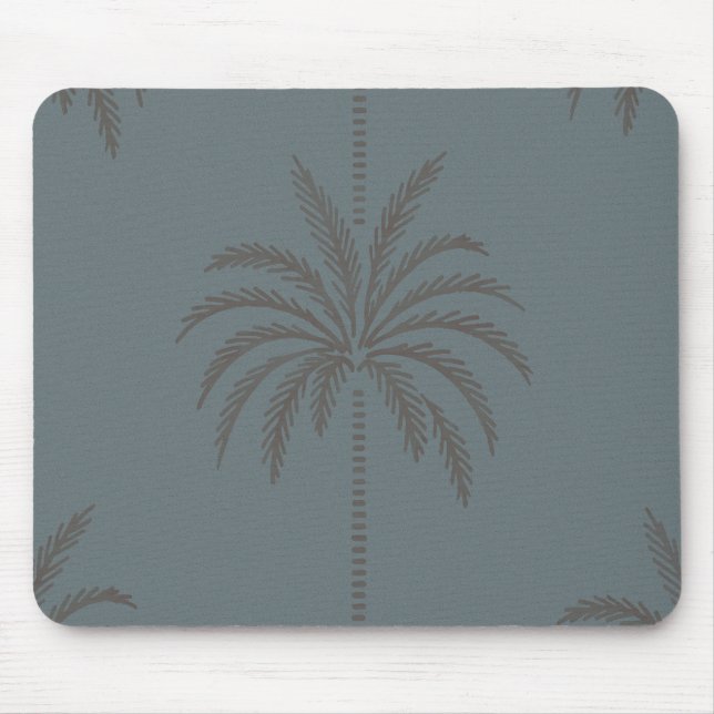Minimal Palm Tree Pattern Blue Grey Tropical  Mouse Mat (Front)