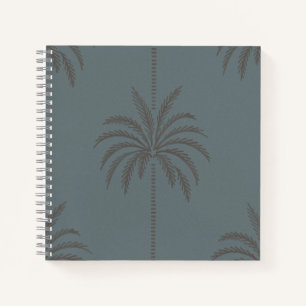 Minimal Palm Tree Pattern Blue Grey Tropical Notebook