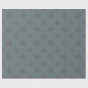 Minimal Palm Tree Pattern Blue Grey Tropical Wrapping Paper