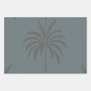 Minimal Palm Tree Pattern Blue Grey Tropical Wrapping Paper Sheet