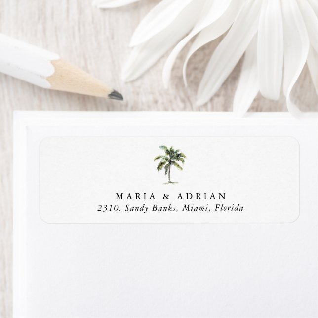Minimal Palm Tree Tropical Beach Return Address (Insitu)