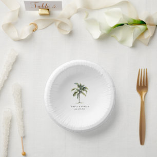 Minimal Palm Tree Tropical Beach Wedding Paper Plate