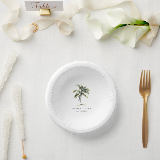 Minimal Palm Tree Tropical Beach Wedding Paper Plate (Wedding)