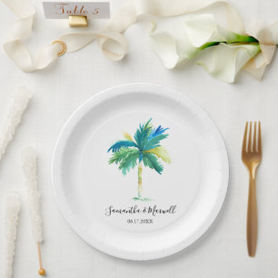 Minimal Palm Tree Tropical Beach Wedding Paper Plate