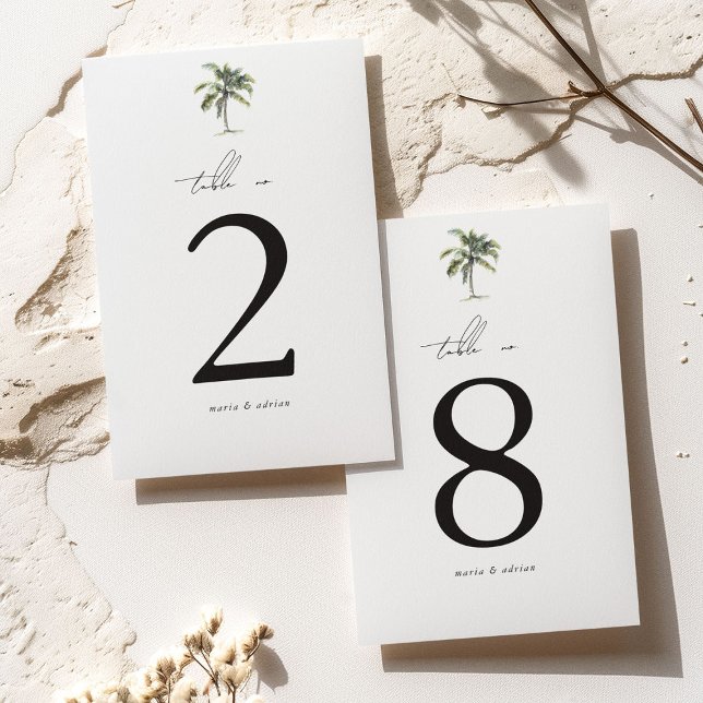 Minimal Palm Tree Tropical Beach Wedding Table Number (Creator Uploaded)