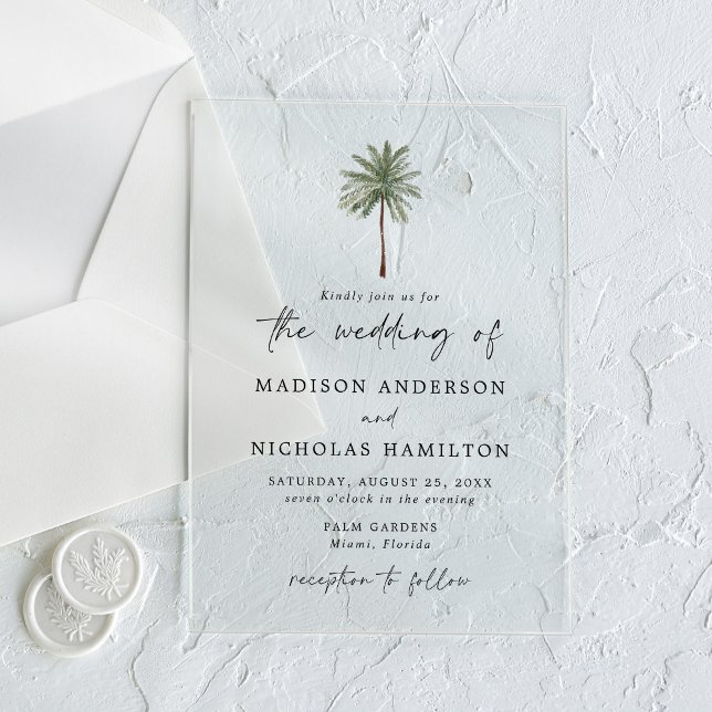 Minimal Palm Tree Wedding Acrylic Invitations (Creator Uploaded)