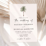 Minimal Palm Tree Wedding Invitation<br><div class="desc">Tropical wedding invitations featuring a single palm tree illustration at the top of the invite with an ivory background. Personalise the palm tree wedding invites with your names and wedding details in black lettering with a modern hand-lettered script accenting the design. The simple tropical wedding invite reverses to display a...</div>