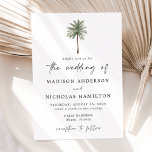 Minimal Palm Tree Wedding Invitation<br><div class="desc">Tropical wedding invitations featuring a single palm tree illustration at the top of the invite. Personalise the palm tree wedding invites with your names and wedding details in black lettering with a modern hand-lettered script accenting the design. The simple tropical wedding invite reverses to display a solid green background. Designed...</div>