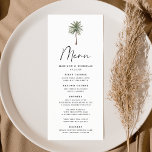 Minimal Palm Tree Wedding Menu<br><div class="desc">Tropical wedding menu featuring a single palm tree at the top of the design with "Menu" displayed in a modern black calligraphy script. Personalise the palm tree wedding menu with your names, wedding date, and menu below. The beach wedding menu reverses to a dark green background with space for additional...</div>