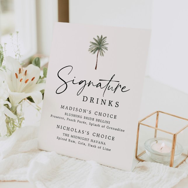 Minimal Palm Tree Wedding Signature Drinks Pedestal Sign (Creator Uploaded)
