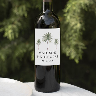 Minimal Palm Trees Personalised Wedding Wine Label