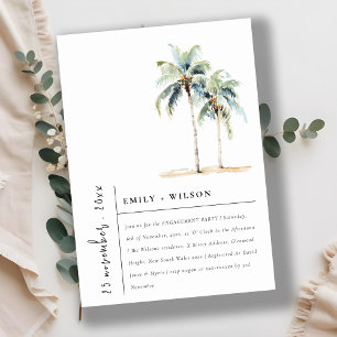 Minimal Palm Trees Tropical Watercolor Engagement Invitation