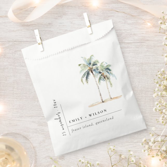 Minimal Palm Trees Watercolor Tropical Wedding Favour Bags (Clipped)