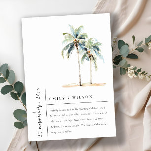 Minimal Palm Trees Watercolor Tropical Wedding Invitation