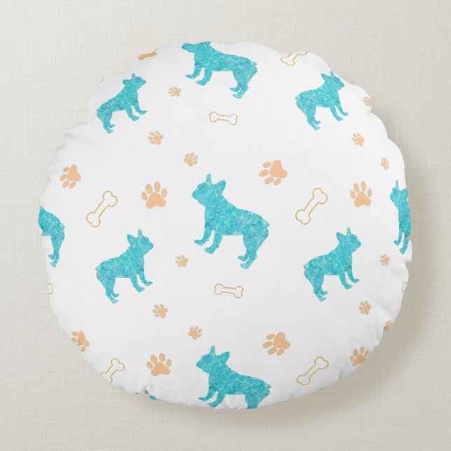 Minimal Pastel blue french bulldog throw pillow (Front)