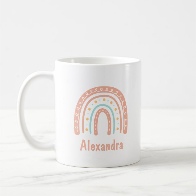Minimal Pastel Boho Rainbow Personalised Coffee Mug (Left)