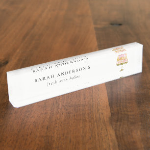 Minimal Pastel Colorful Watercolor Cake Bakery Nameplate