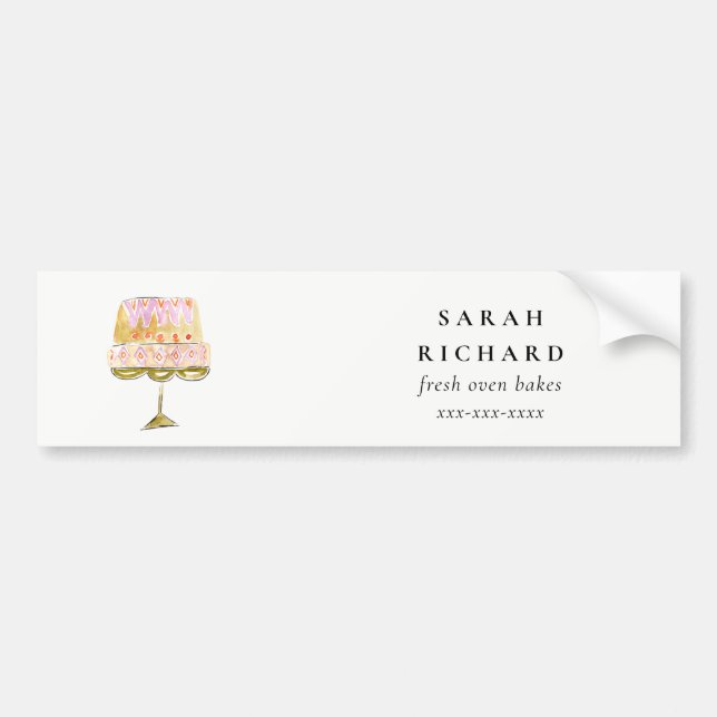 Minimal Pastel Colourful Watercolor Cake Bakery Bumper Sticker (Front)