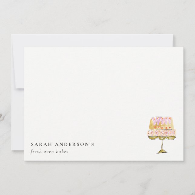 Minimal Pastel Colourful Watercolor Cake Bakery Card (Front)