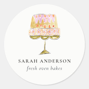 Minimal Pastel Colourful Watercolor Cake Bakery Classic Round Sticker