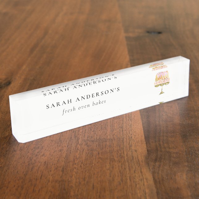 Minimal Pastel Colourful Watercolor Cake Bakery Nameplate (Side)