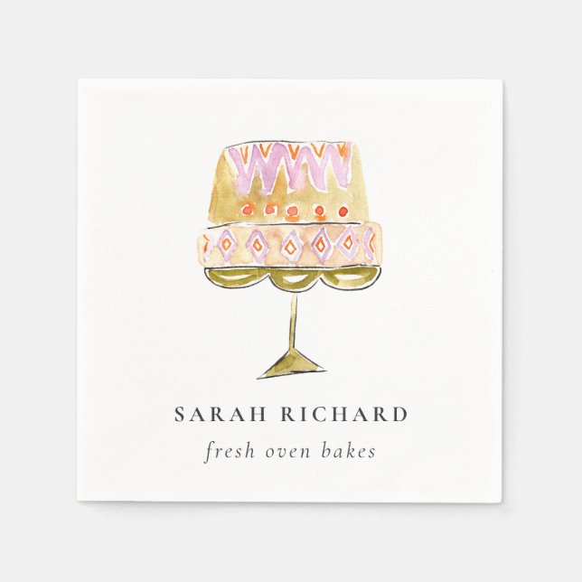Minimal Pastel Colourful Watercolor Cake Bakery Napkin (Front)