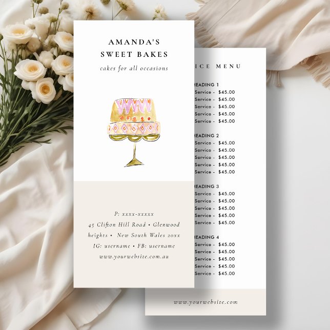 Minimal Pastel Colourful Watercolor Cake Bakery Rack Card (Creator Uploaded)
