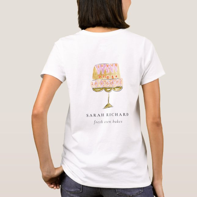 Minimal Pastel Colourful Watercolor Cake Bakery T-Shirt (Back)