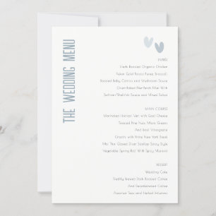Minimal Pastel Dusky Blue Hearts Wedding Menu Card