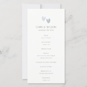 Minimal  Pastel Dusky Blue Hearts Wedding Program Thank You Card
