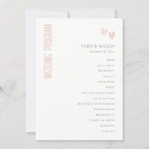 Minimal  Pastel Dusky Pink Hearts Wedding Program Invitation