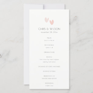 Minimal  Pastel Dusky Pink Hearts Wedding Program Thank You Card