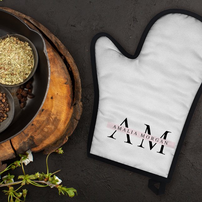 Minimal Pastel Initial & Personalised Oven Mitt & Pot Holder Set (Creator Uploaded)