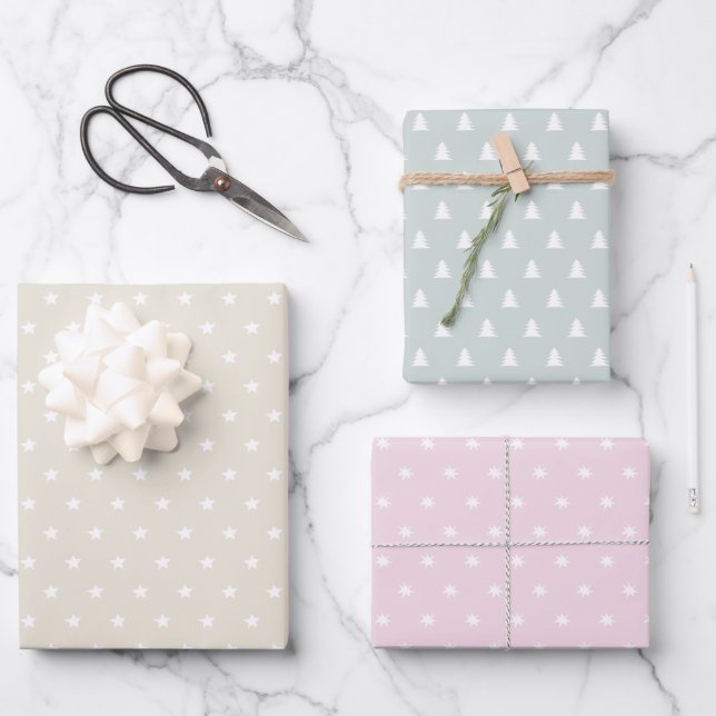 Minimal Pastel pink green beige Scandi Christmas Wrapping Paper Sheet (Front)