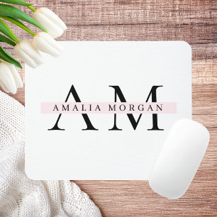 Minimal Pastel Pink Initial & Name Personalised  Mouse Mat