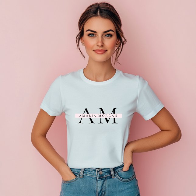"Minimal Pastel Pink Initial & Name Personalised  Tri-Blend Shirt (Creator Uploaded)