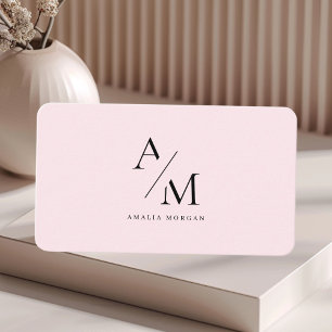 Minimal Pastel Pink Initial & Personalised  Business Card