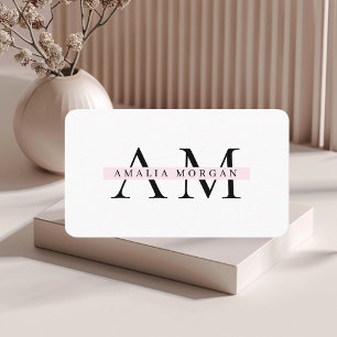 Minimal Pastel Pink Initial & Personalised  Business Card