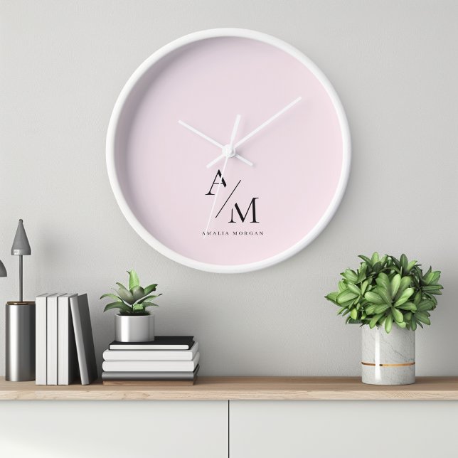 Minimal Pastel Pink Initial & Personalised  Clock (Creator Uploaded)