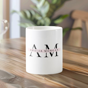 Minimal Pastel Pink Initial & Personalised  Coffee Mug