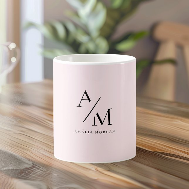 Minimal Pastel Pink Initial & Personalised  Coffee Mug (Creator Uploaded)