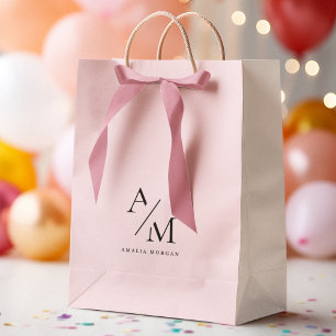 Minimal Pastel Pink Initial & Personalised  Medium Gift Bag