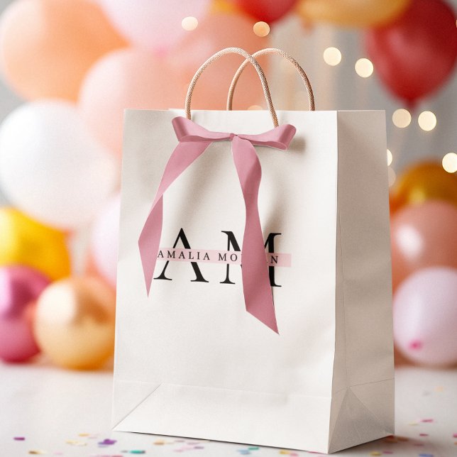 Minimal Pastel Pink Initial & Personalised  Medium Gift Bag (Creator Uploaded)