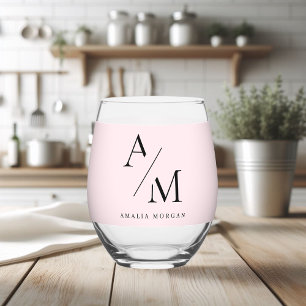 Minimal Pastel Pink Initial & Personalised  Stemless Wine Glass