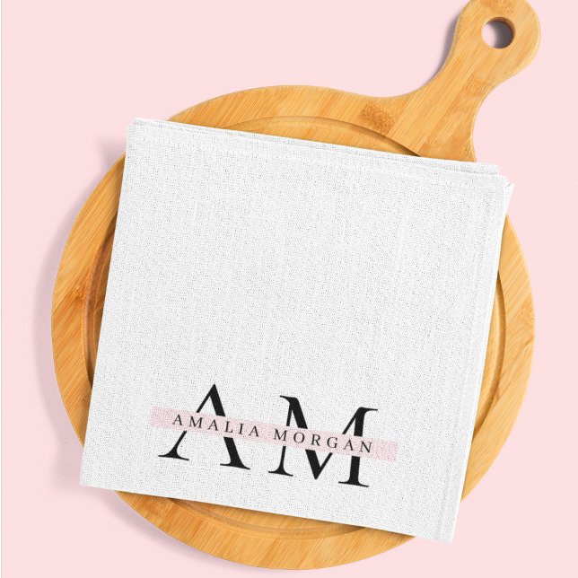 Minimal Pastel Pink Initial & Personalised  Tea Towel (Creator Uploaded)